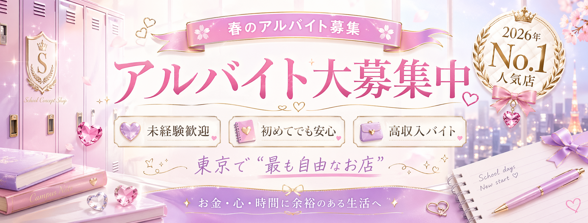 アルバイト大募集中 　【２０２６年No.1人気店】春のアルバイト大募集中！！ 　未経験入店87%以上　初めてでも安心　東京で“最も自由なお店” 　お金、心、時間に余裕がある快適な生活を始めませんか？